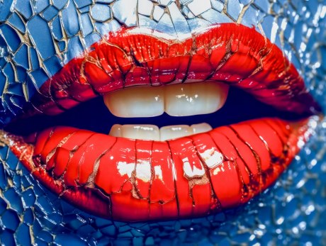 rissige rote Lippen wie ein Scherben-Mosaik dargestellt