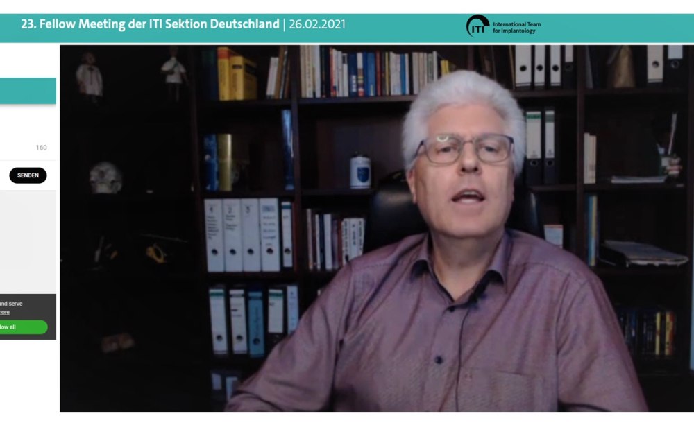 ITI Kleinheinz Chairman Professor Dr. Dr. Johannes Kleinheinz beim Online-Fellowmeeting der Deutschen ITI-Sektion